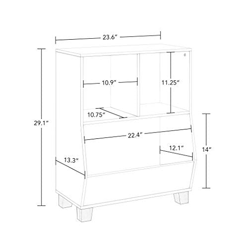 White Kids Bookshelf Toy Storage Organizer with 2 Cubbies & Bin X31883