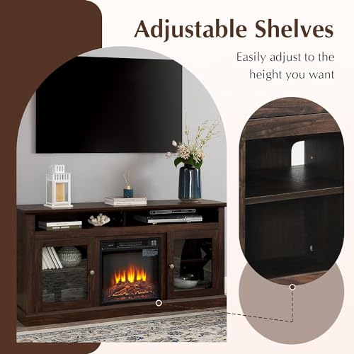 Brown 65 Inch Wood Fireplace TV Stand Z8161