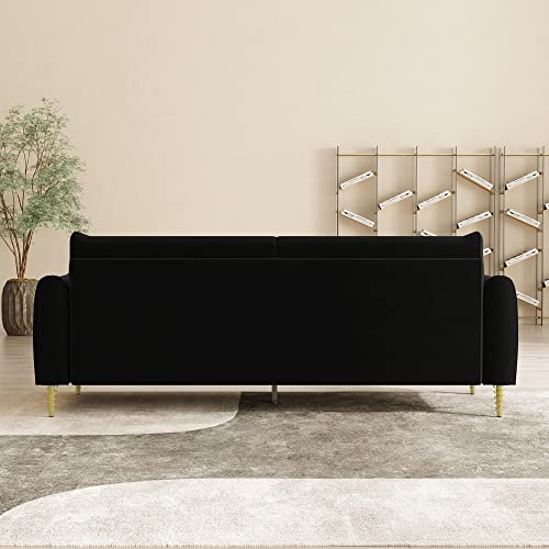 85 in 3-Seat Velvet Couch with Solid Wood Frame, 2 Pillows, Gold Legs W19362