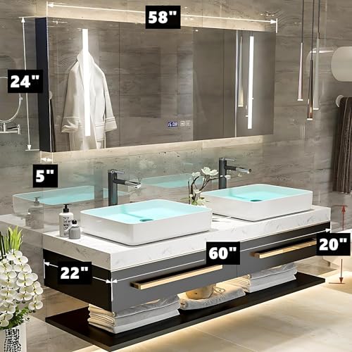 Solid Wood Wall Mounted Bathroom Vanity with Sink and LED Mirror (Single Sink 36") S256154
