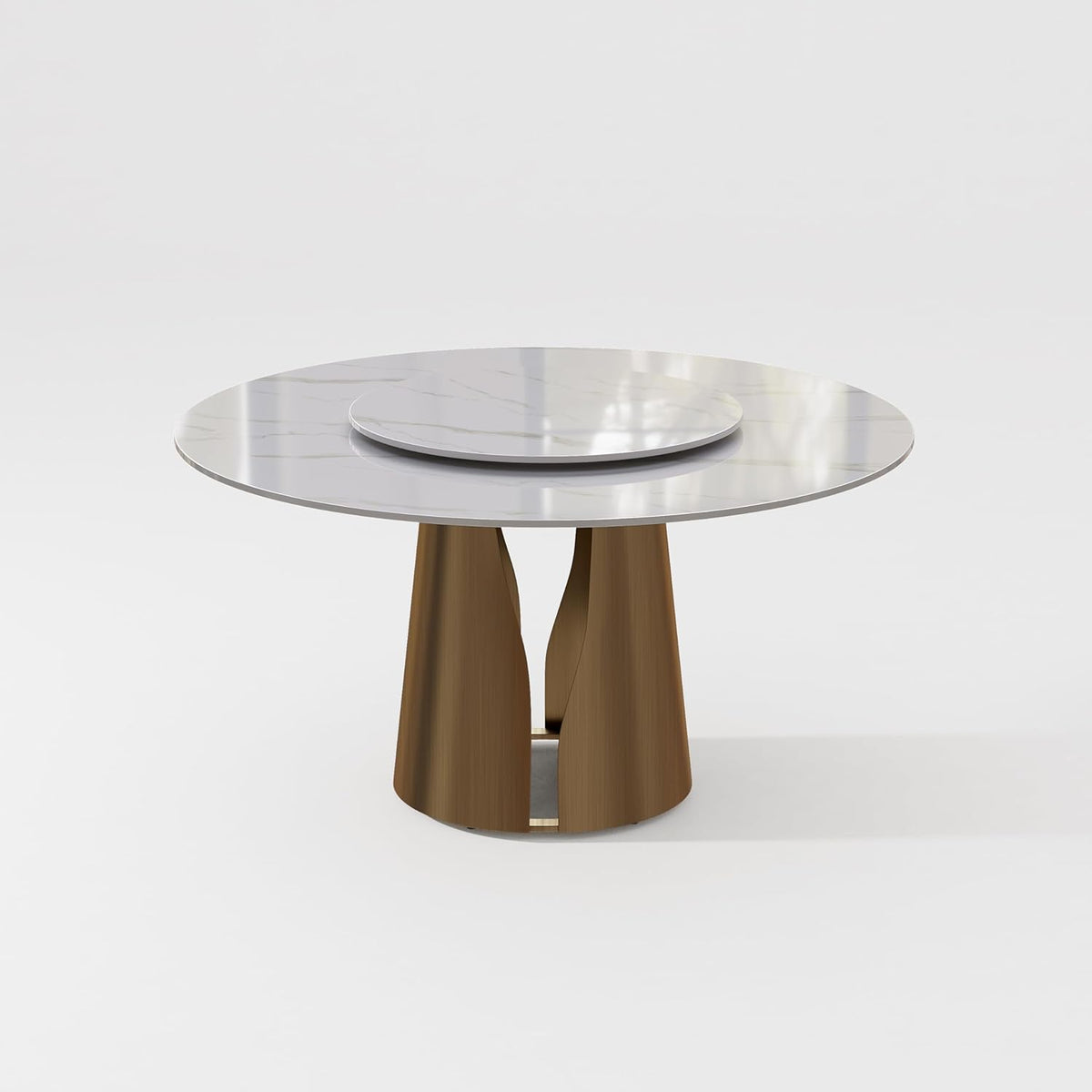 51" Glossy White Sintered Stone Top Round Dining Table with Lazy Susan U509