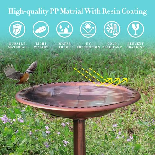 Gold Polyresin Bird Bath with Solar Fountain W677664