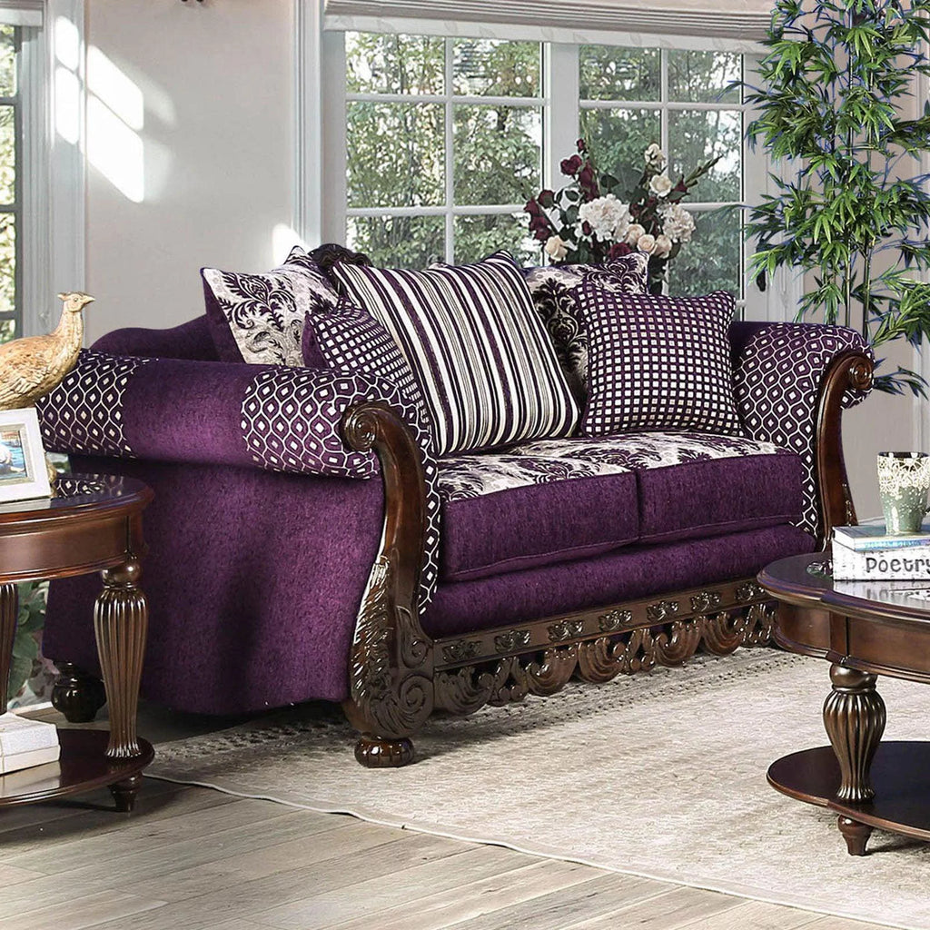 Purple Silver Chenille Sofa and Loveseat E337