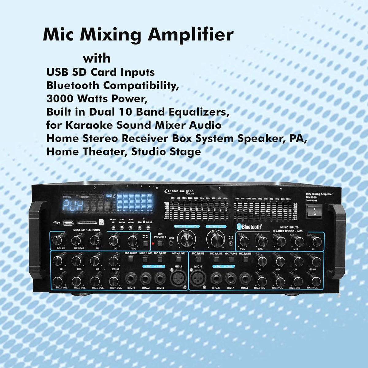 3000 Watts Professional Mic Mixing Amplifier with Bluetooth C892871