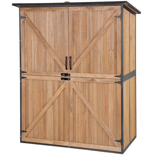Outdoor Storage Shed with Metal Frame and Adjustable Shelfs (Brown) C32637