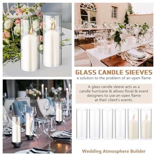 6 Sets Hurricane Candle Holder Sleeve with Pillar Candles Glass Clear Chimney Shade D16953