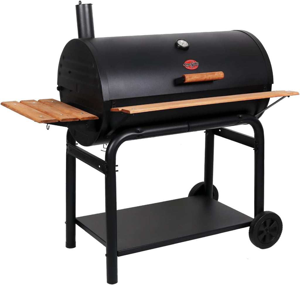 Charcoal Grill and Smoker with Cast Iron Grates and 950 Cooking Square Inches in Black E9504