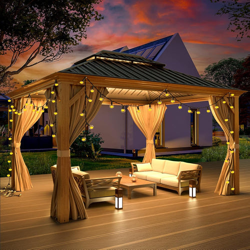 10' x 12' Hardtop Gazebo with Galvanized Steel Double Roof and Curtains J31320