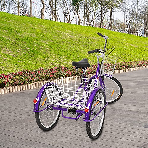 Adult Tricycle 7 Speed 24/26 Inch 3 Wheel Trike with Folding Front & Rear Basket E5714