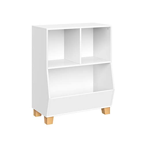 White Kids Bookshelf Toy Storage Organizer with 2 Cubbies & Bin X31883