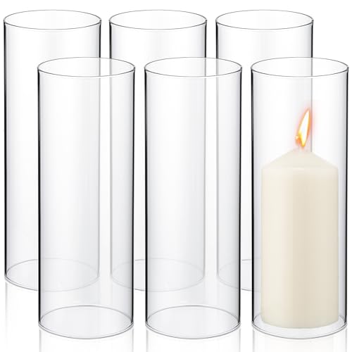 6 Sets Hurricane Candle Holder Sleeve with Pillar Candles Glass Clear Chimney Shade D16953