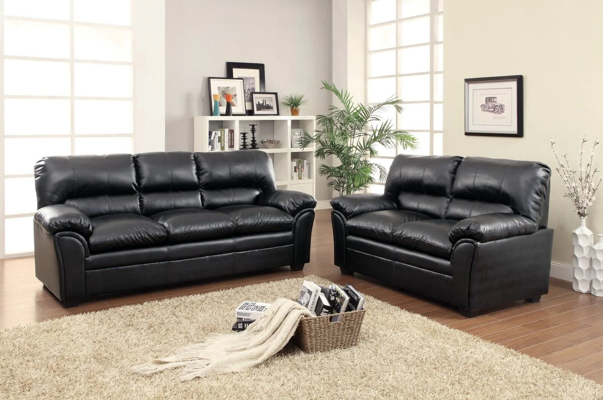 Black 2pc Faux Leather Sofa Loveseat Set G760460