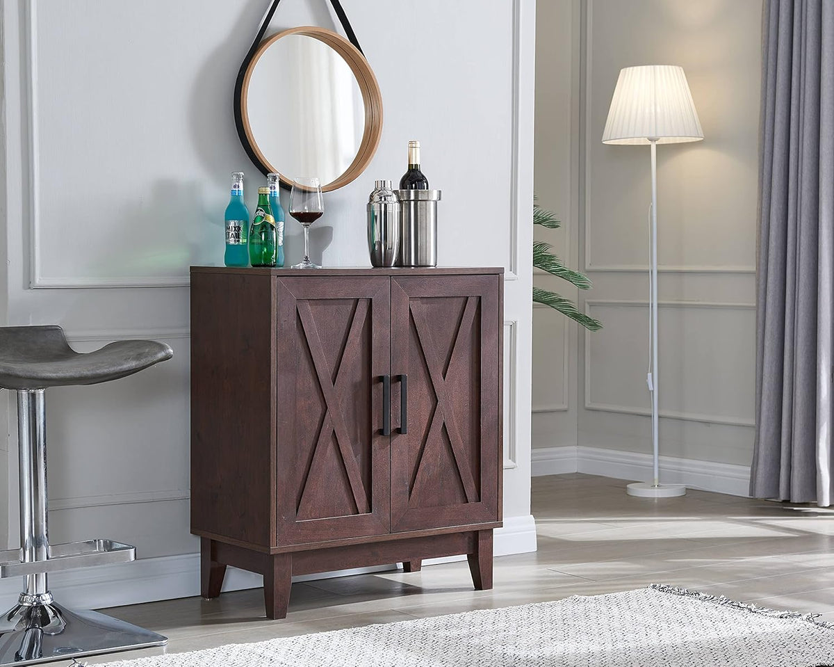 White Small Cabinet Sideboard with Wood Doors B97553