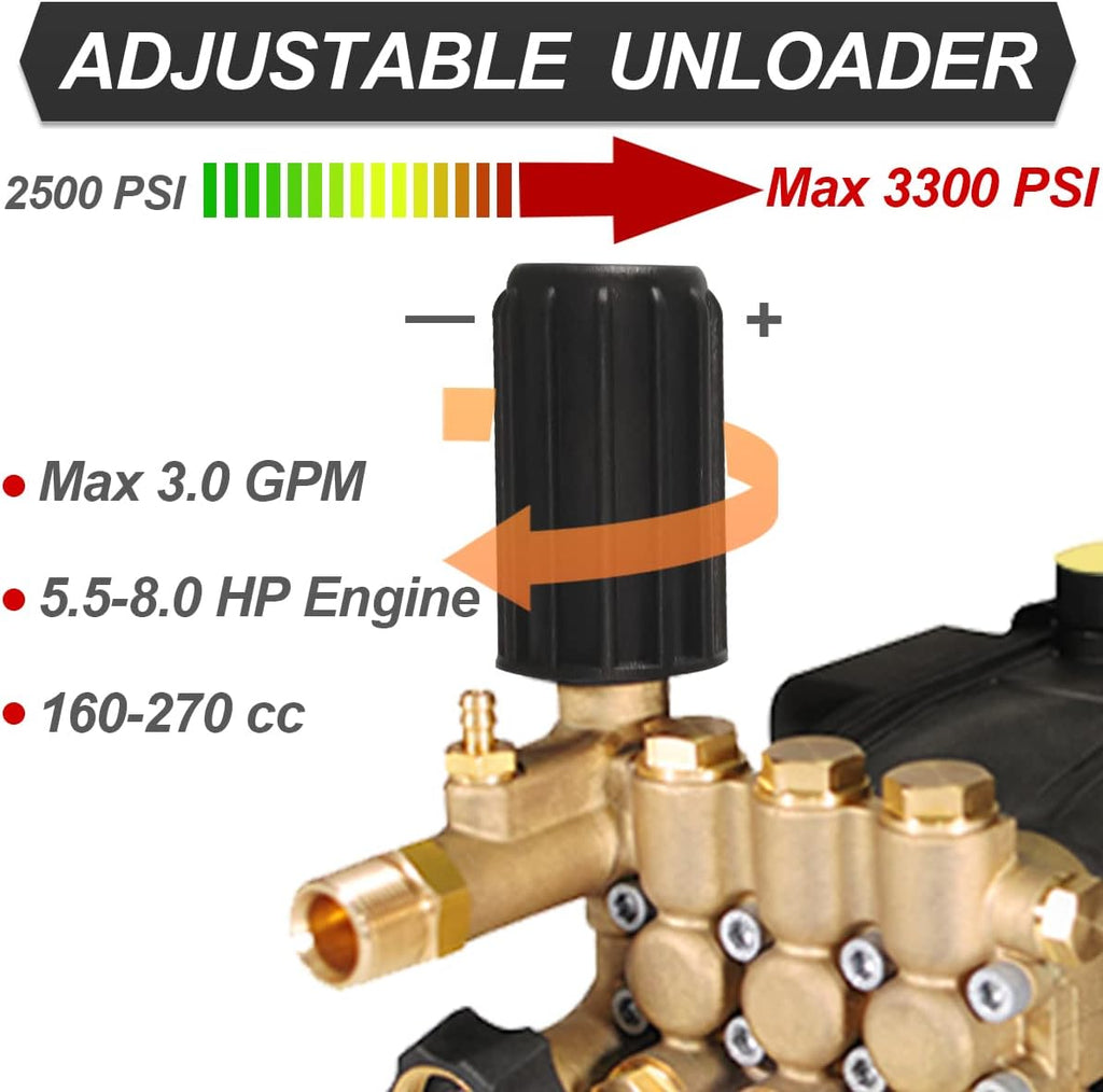 Triplex Pressure Washer Pump 2500 ~ 3300 PSI @ 3.0 GPM I296