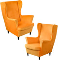 Orange Velvet Stretch Wingback Chair Sofa Slipcover with Elastic Bottom F6711