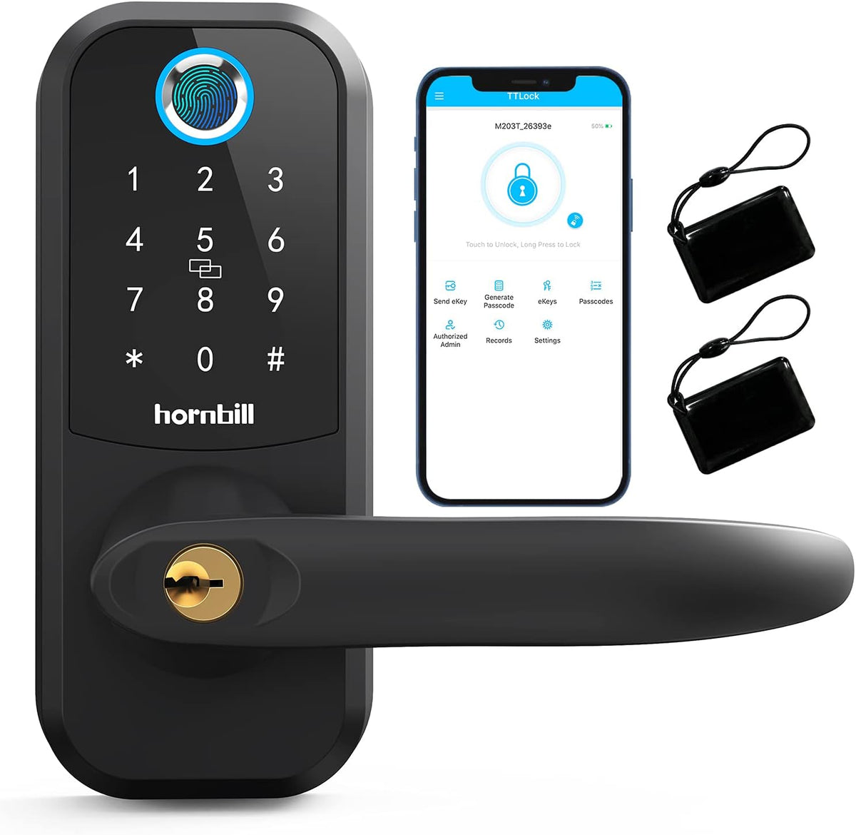 Fingerprint Smart Lock Lever Door Handle, 5-in-1 Keyless Entry Keypad Door Lock V379418