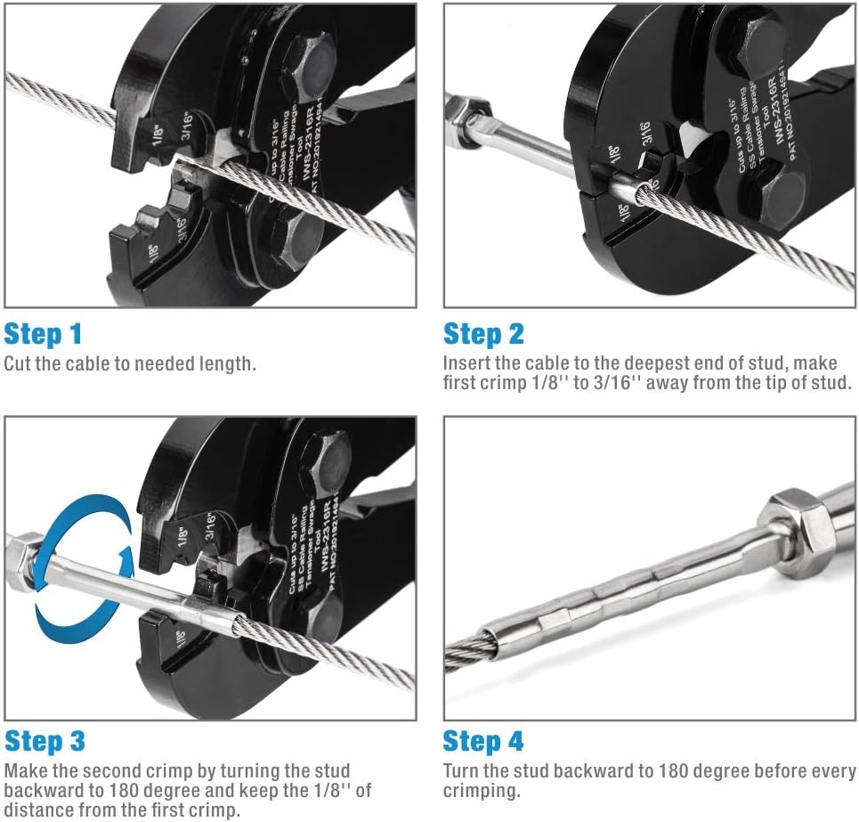 Heavy Duty Cable Railing Swage Tool for 1/8 to 3/16 inch Stainless Steel Wire Rope S84402