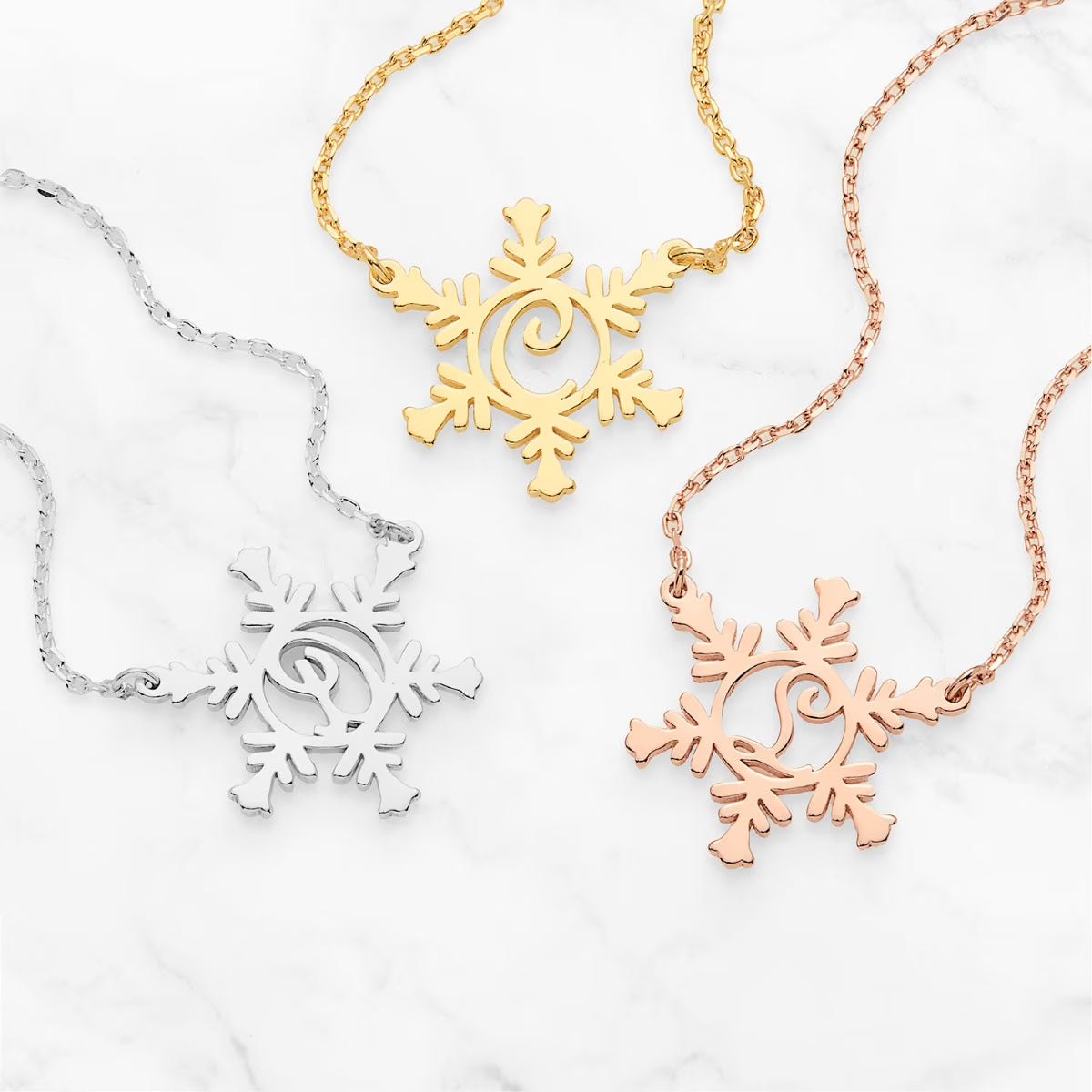 Mini Snowflake Script Initial Necklace W2975