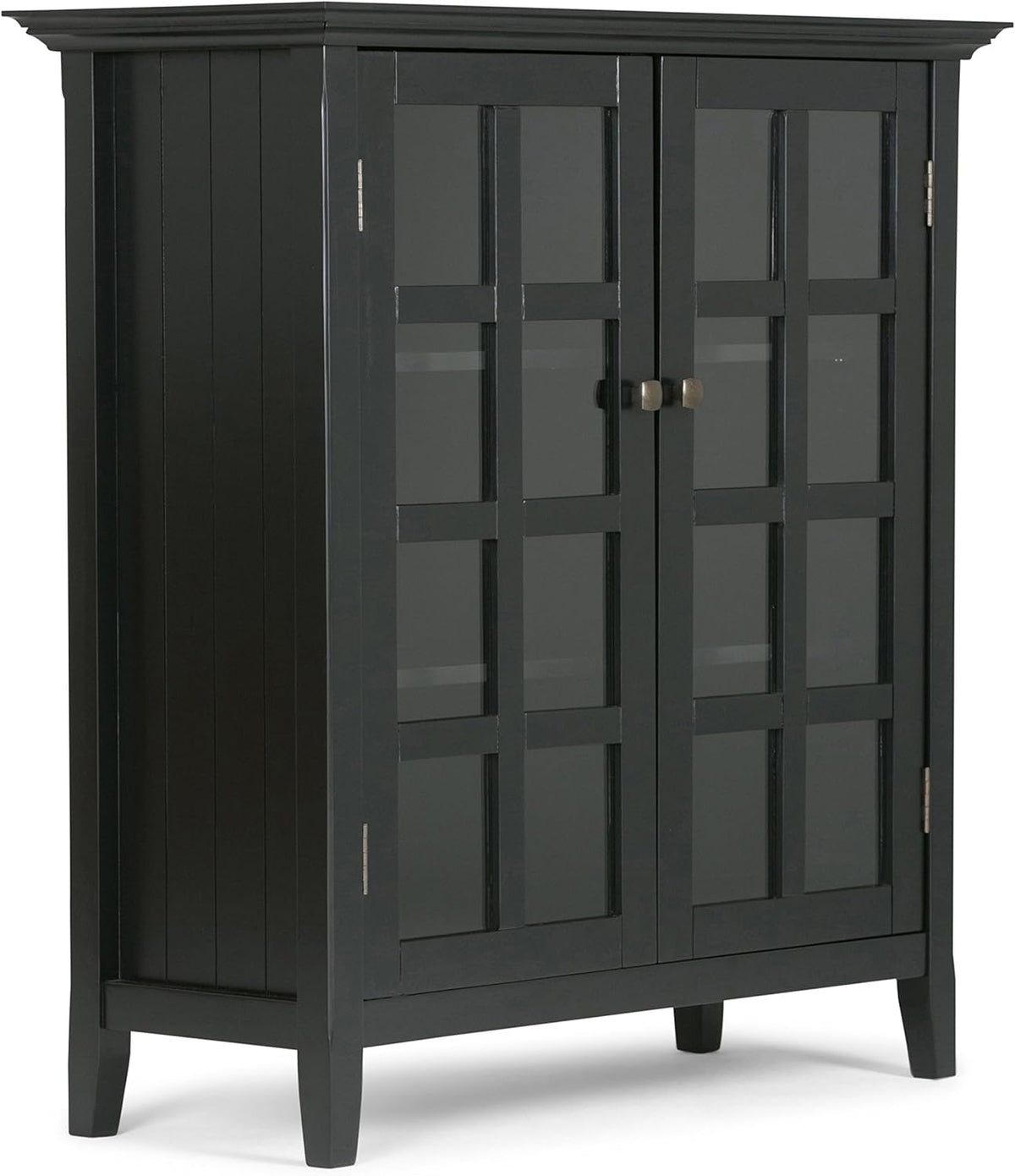 Distressed Grey Solid Wood Storage Cabinet with 2 Tempered Glass Doors A369
