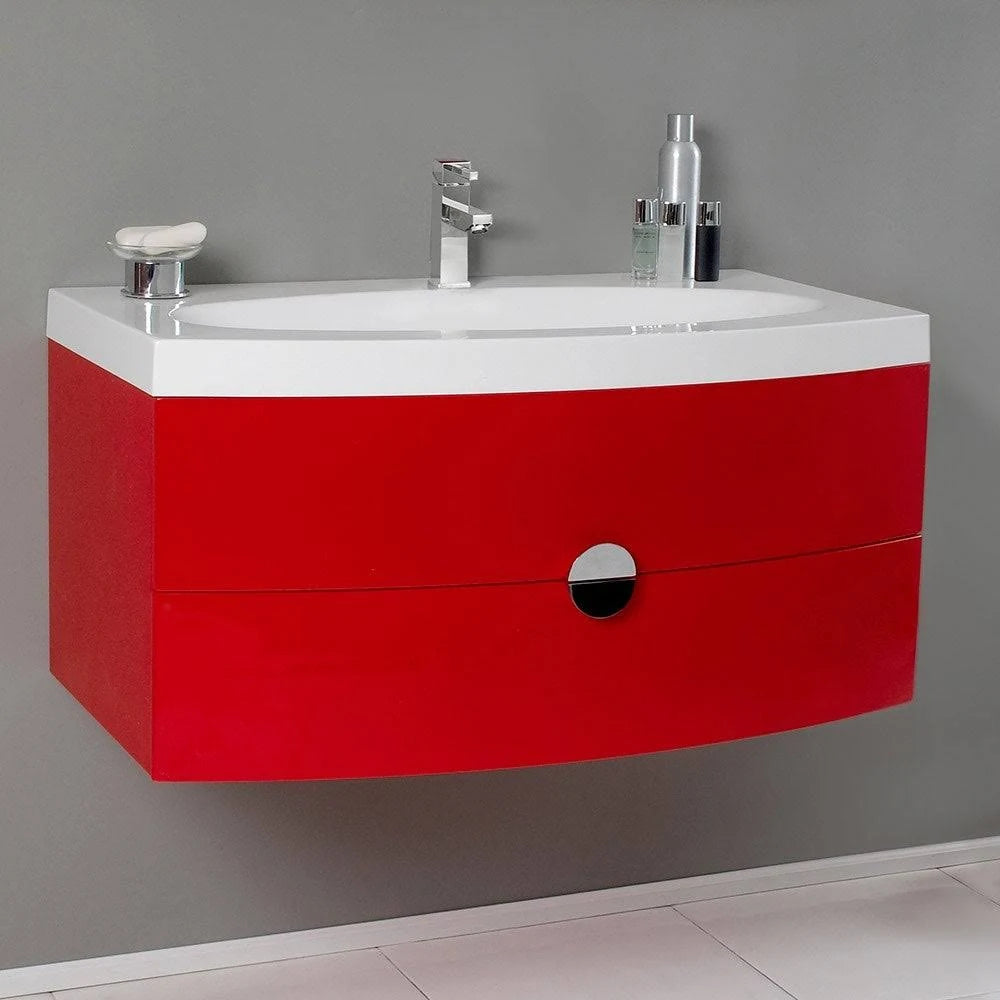 Orange Modern Bathroom Cabinet with Integrated Sink N421