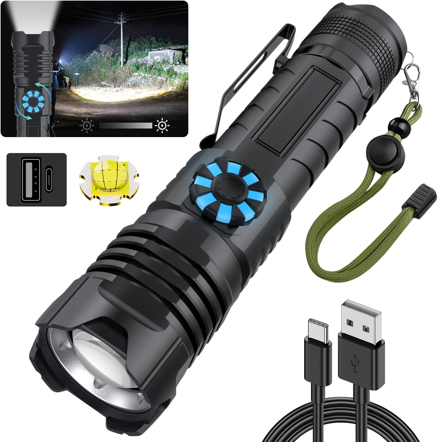 Rechargeable Tactical LED Flashlight, Zoomable Handheld N52851
