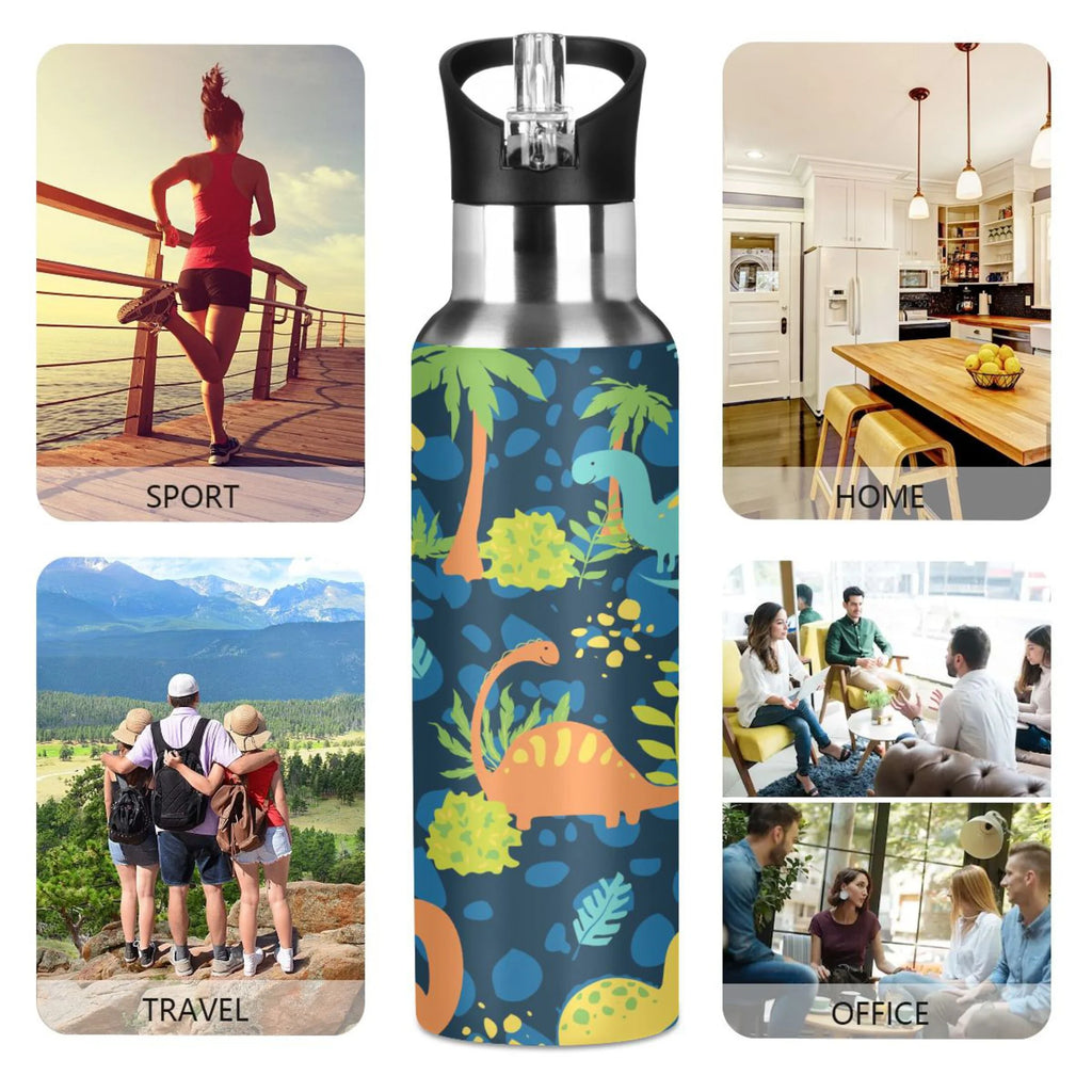 Stainless Steel Insulated Thermos Vacuum Flask Water Bottle with Straw Lid K314724