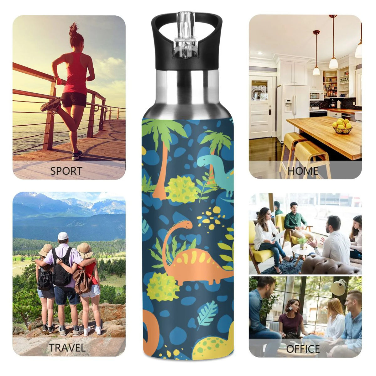 Stainless Steel Insulated Thermos Vacuum Flask Water Bottle with Straw Lid K314724