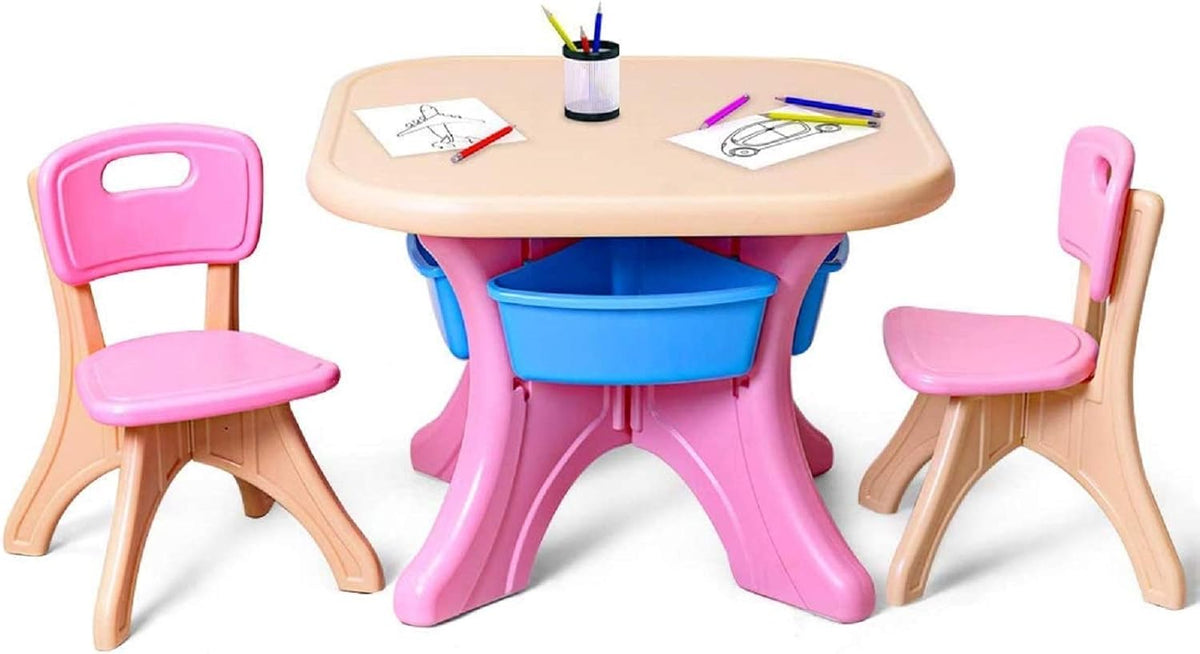 Pink 3 Piece Kids Table and Chair Set with Toy Storage Bins H457062