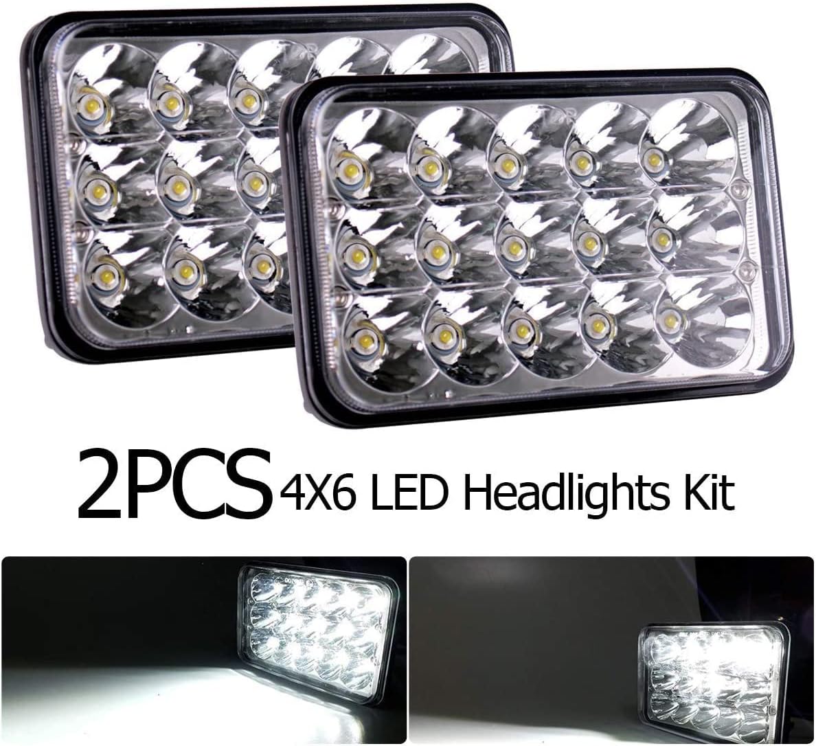 4x6 Inch LED Headlights Sealed Beam Rectangular 45W High/Low Beam Universal Pack of 2 N8727