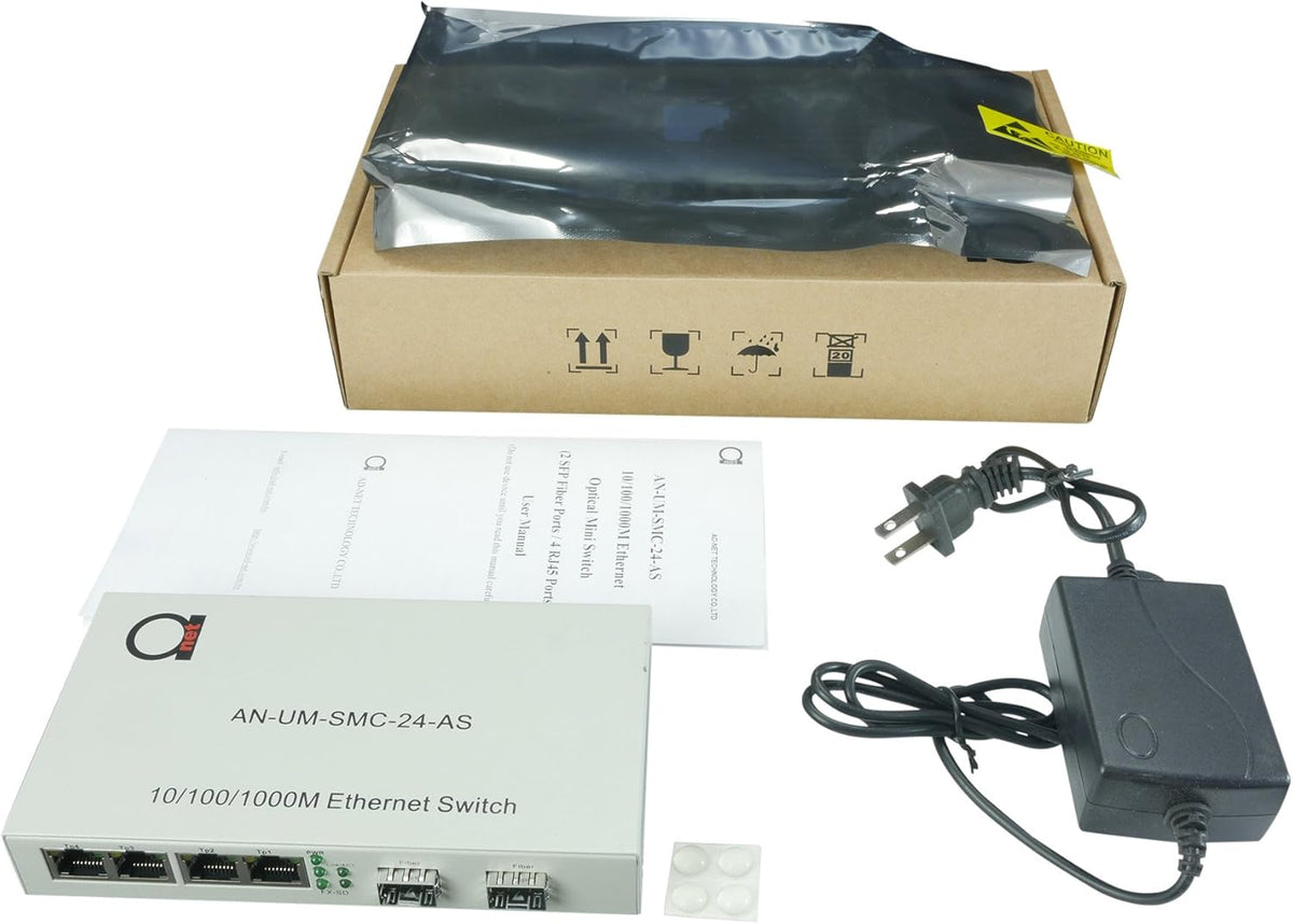 2 Pack Gigabit Ethernet Mini Switch with 2 Open SFP Slots and 4 UTP Copper Ports W62379