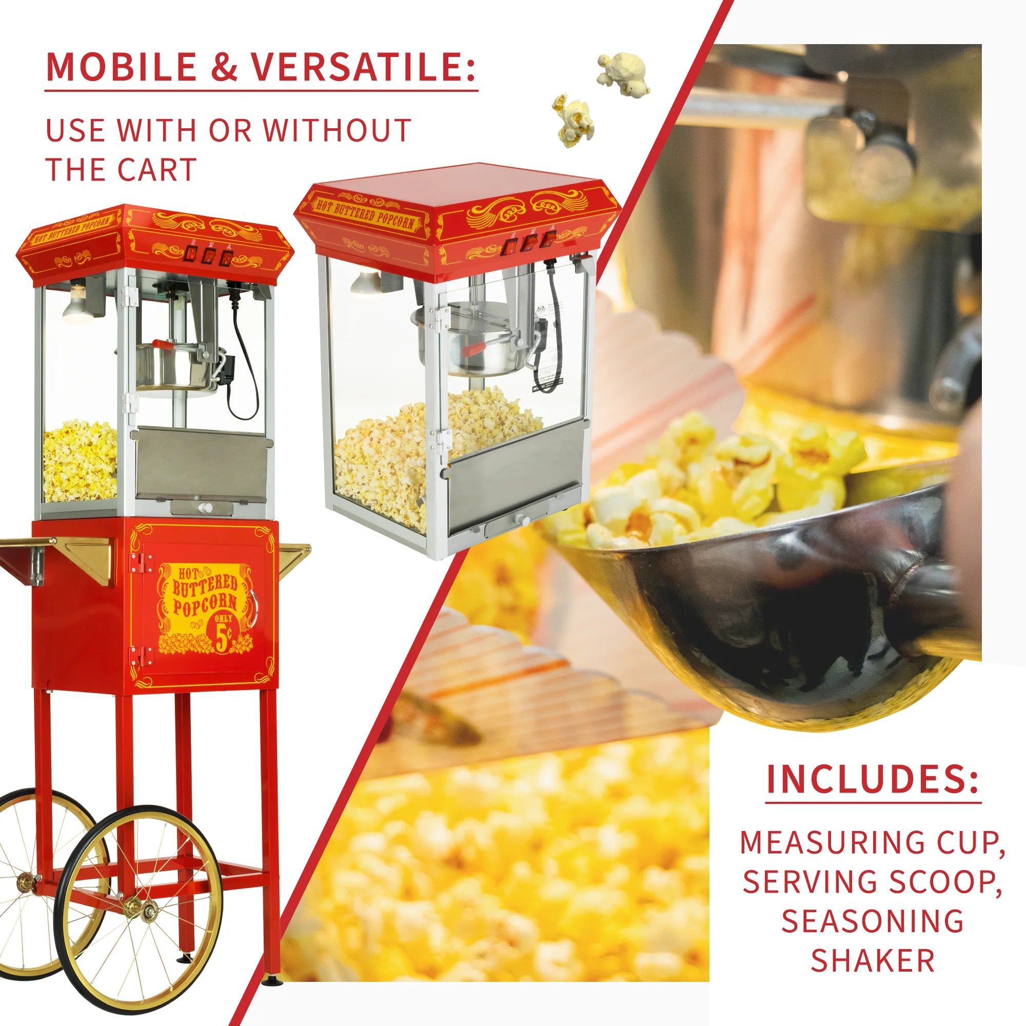 Red/Gold 8oz Popcorn Machine with Cart T94238