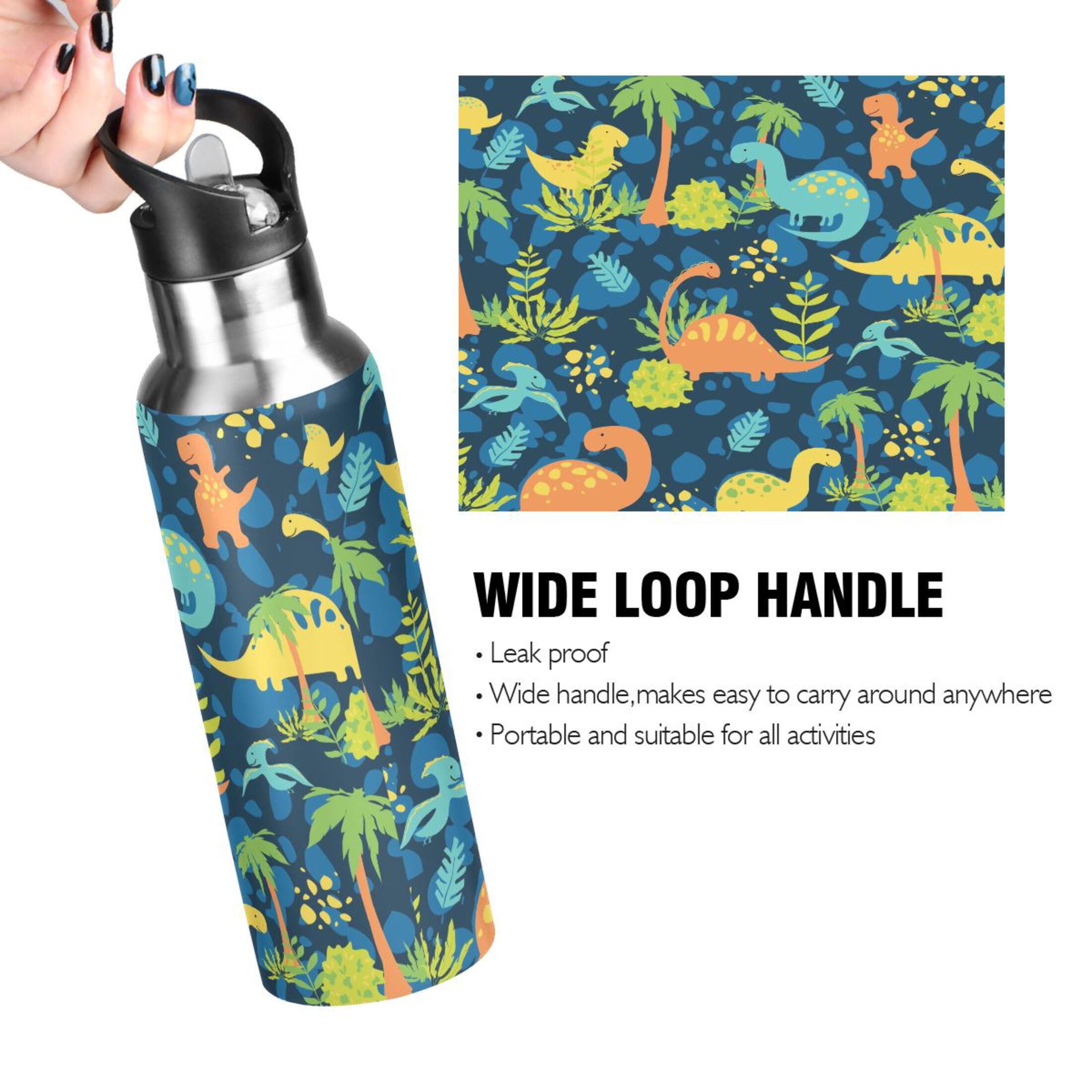 Stainless Steel Insulated Thermos Vacuum Flask Water Bottle with Straw Lid K314724