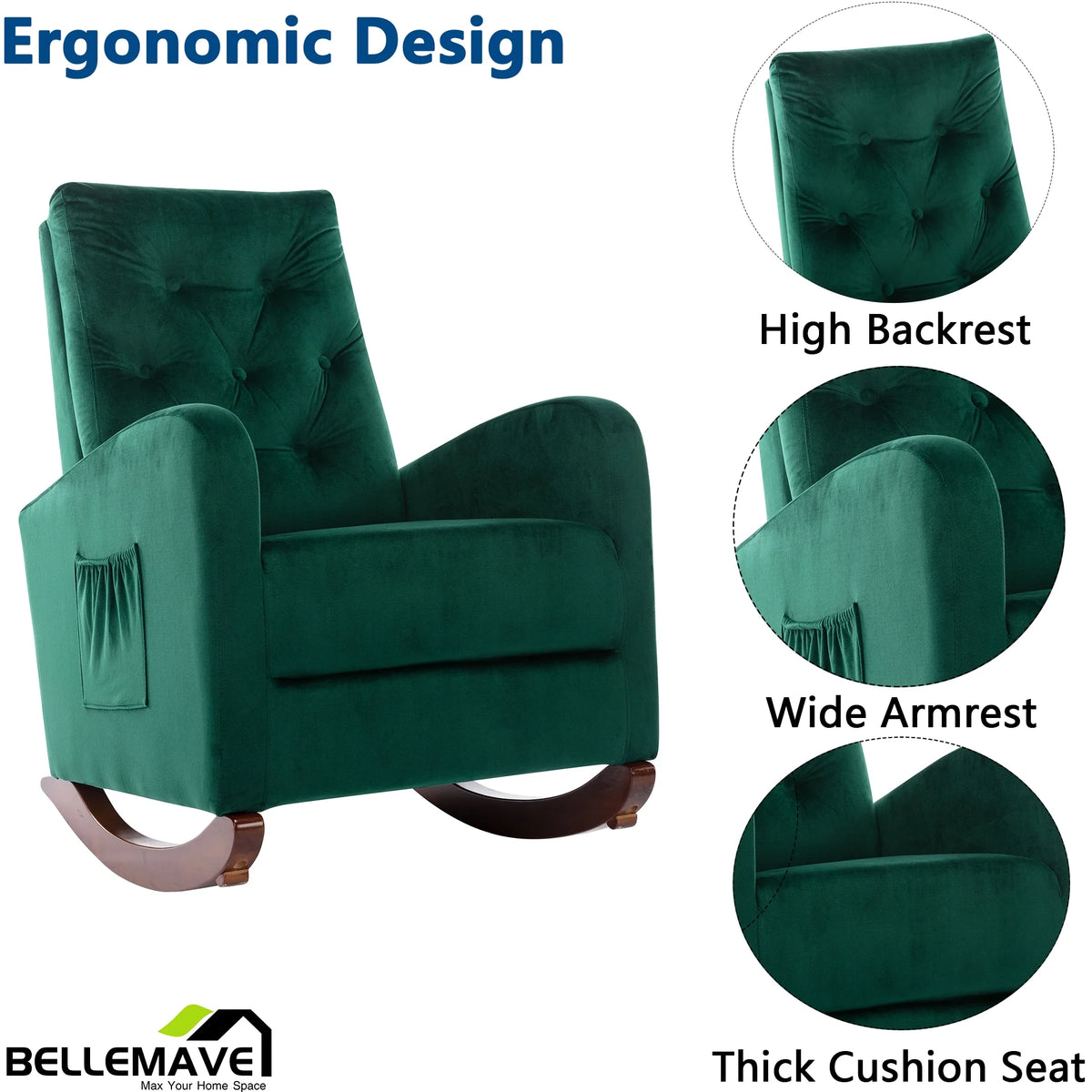 Green Velvet Upholstered Rocking Chair A431891