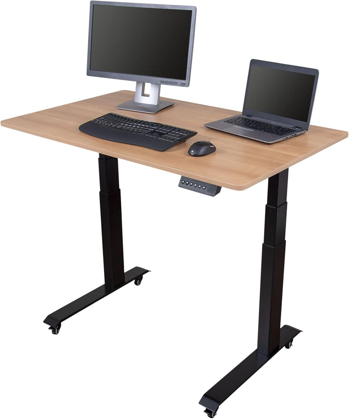 Electric Adjustable Height Standing Desk with Programmable Memory, Black Frame, Teak Top, 60" Wide L8282