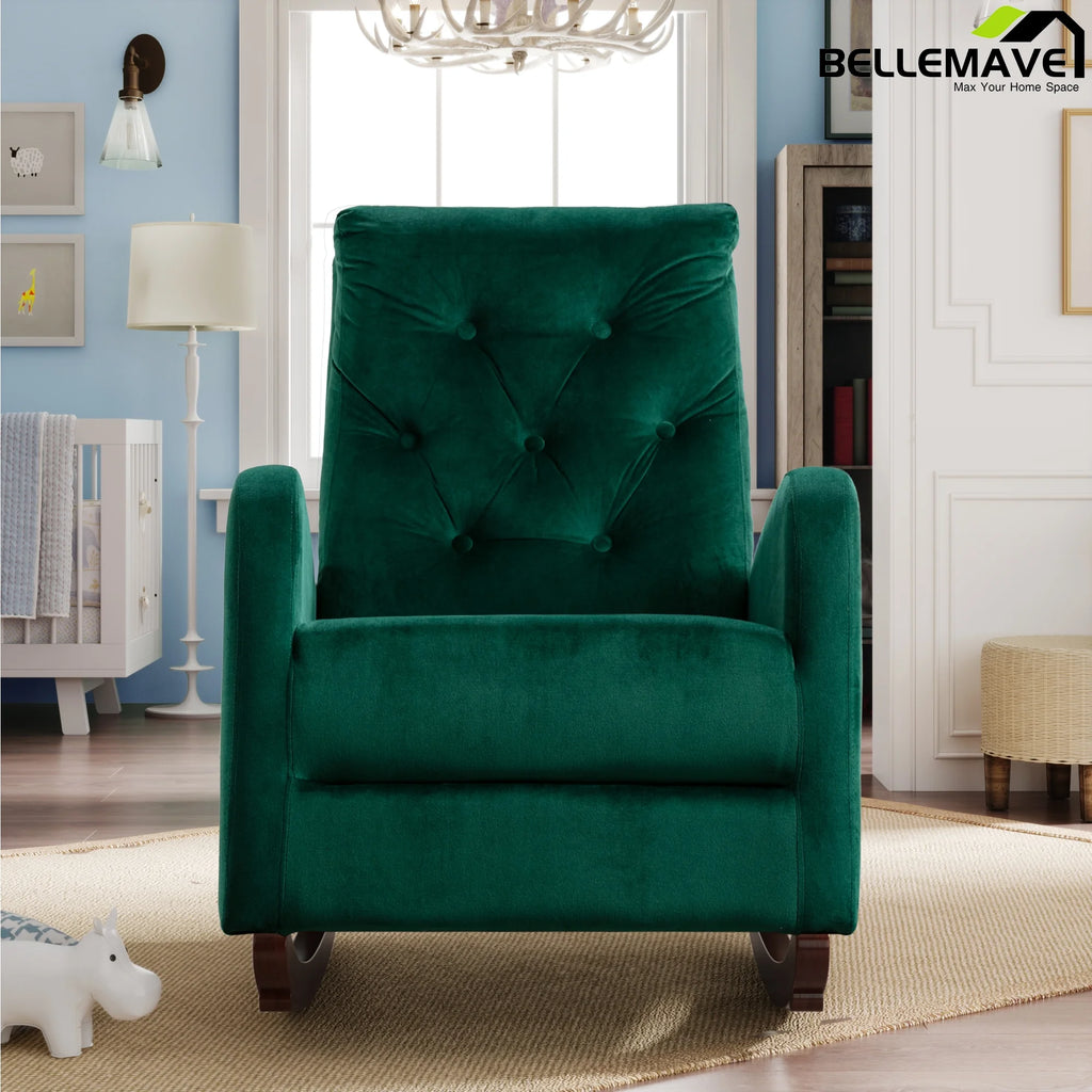 Green Velvet Upholstered Rocking Chair A431891