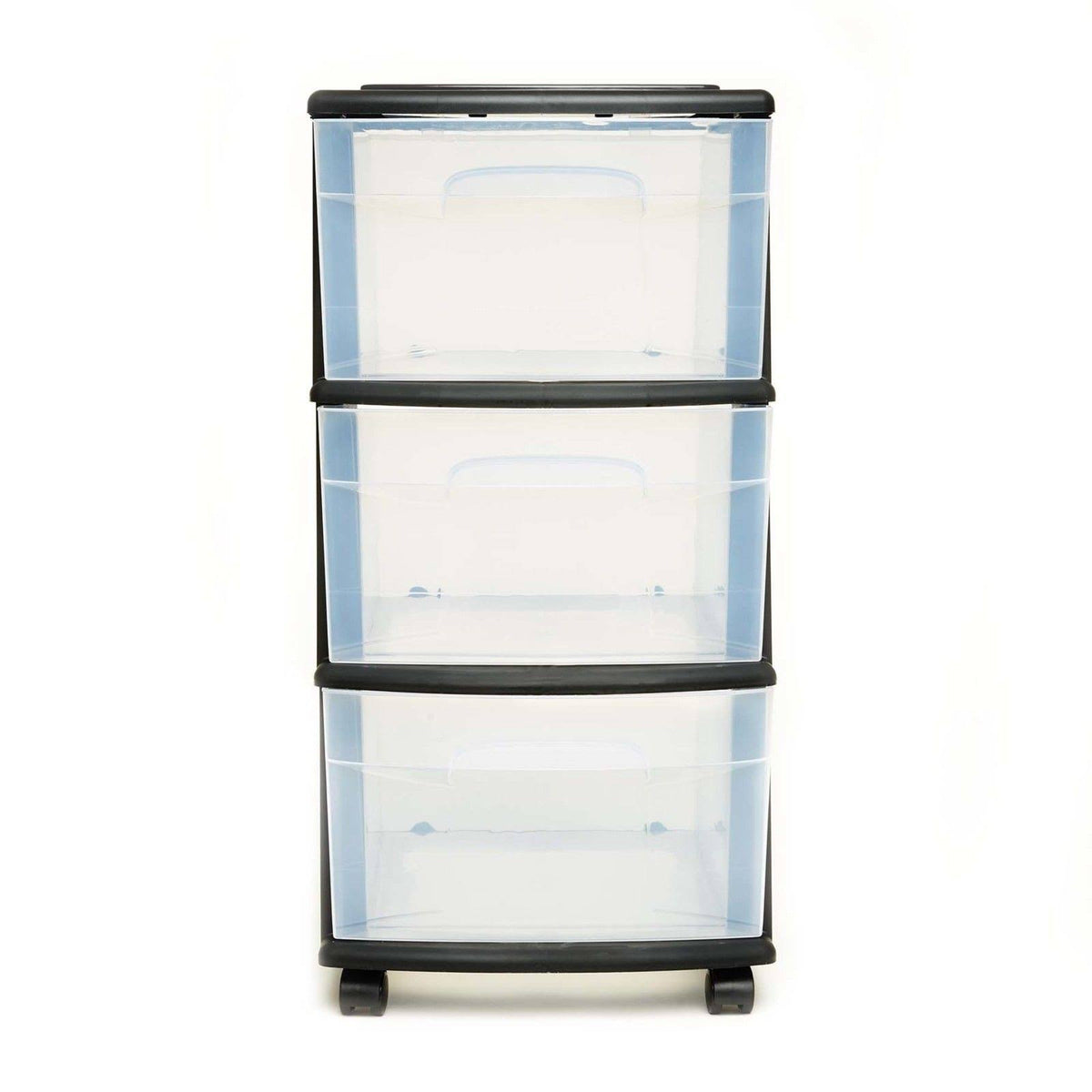 3 Drawer Medium Cart with Casters, Set of 2 - Black/Clear B908