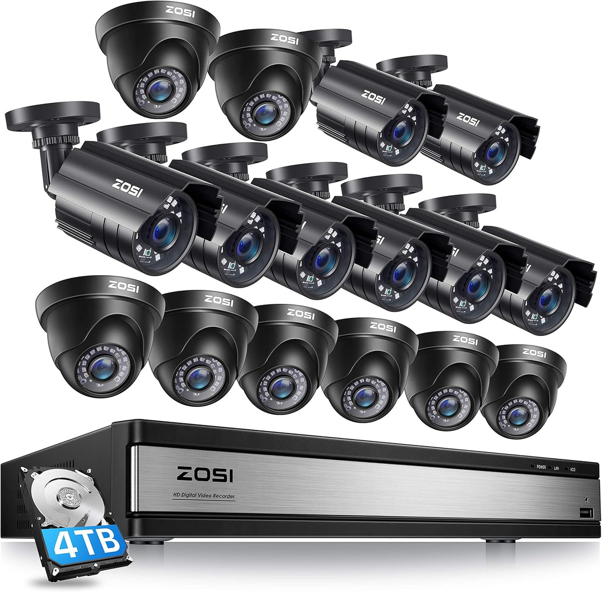 16CH 1080P Security Camera System with 2TB Hard Drive, 12PCS 1080P Outdoor Indoor Surveillance Cameras L41337
