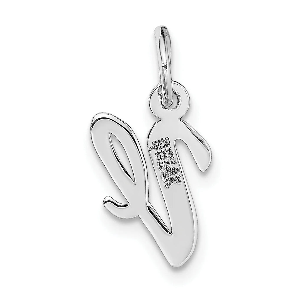 14K White Gold Polished Rhodium Plated Letter V Initial Pendant Charm J1388