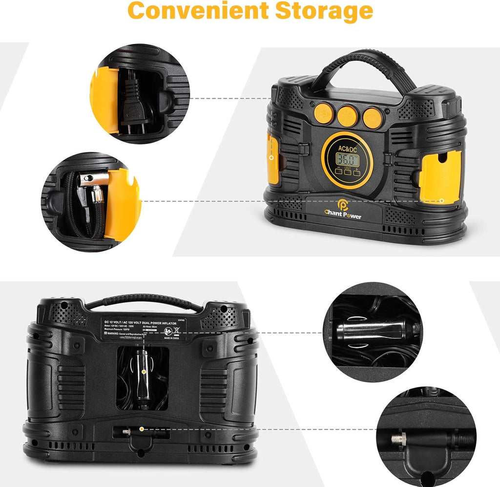Portable 12V DC/120V AC Tire Inflator with Digital Pressure Gauge D385294