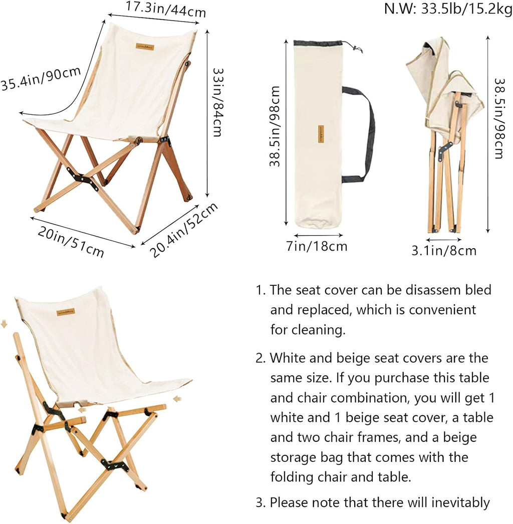 Solid Wood Folding Camping Table and Chair Set (Beech) B32691