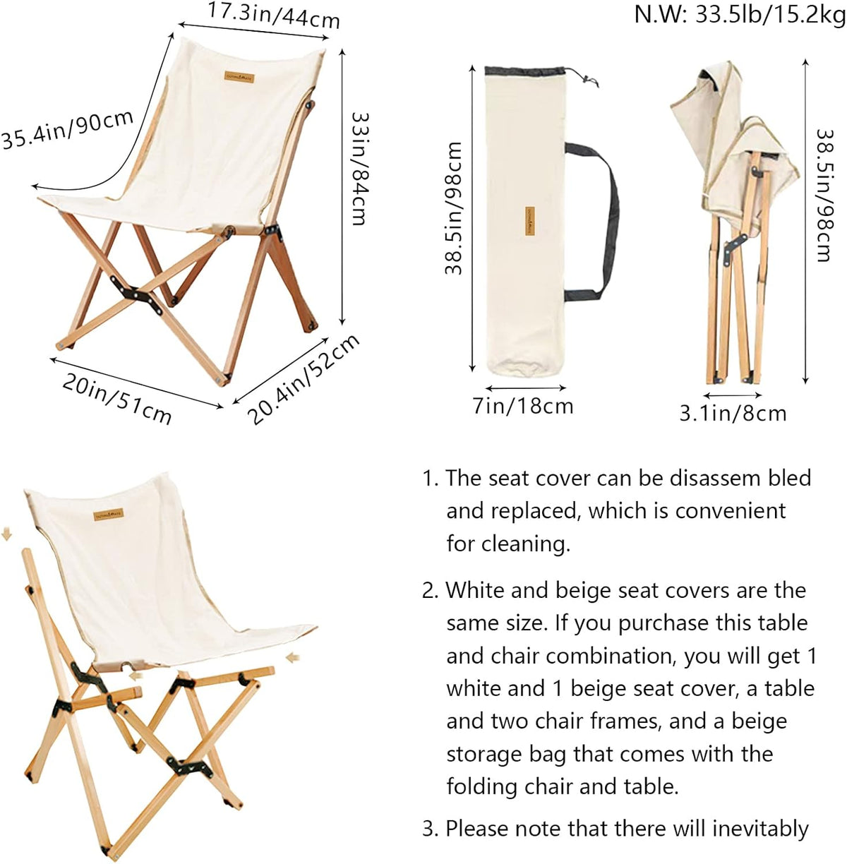 Solid Wood Folding Camping Table and Chair Set (Beech) B32691