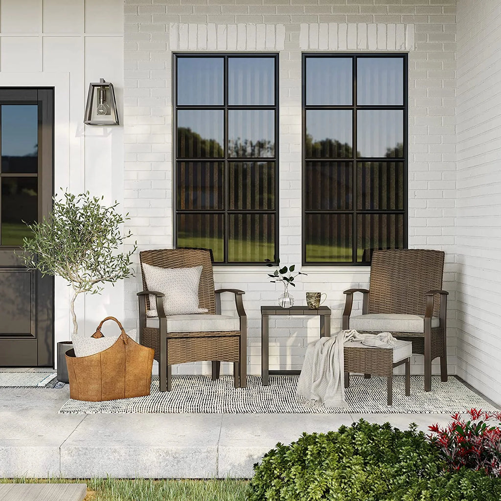 5 Piece Rattan Patio Furniture Set with Ottoman and Coffee Table P998237