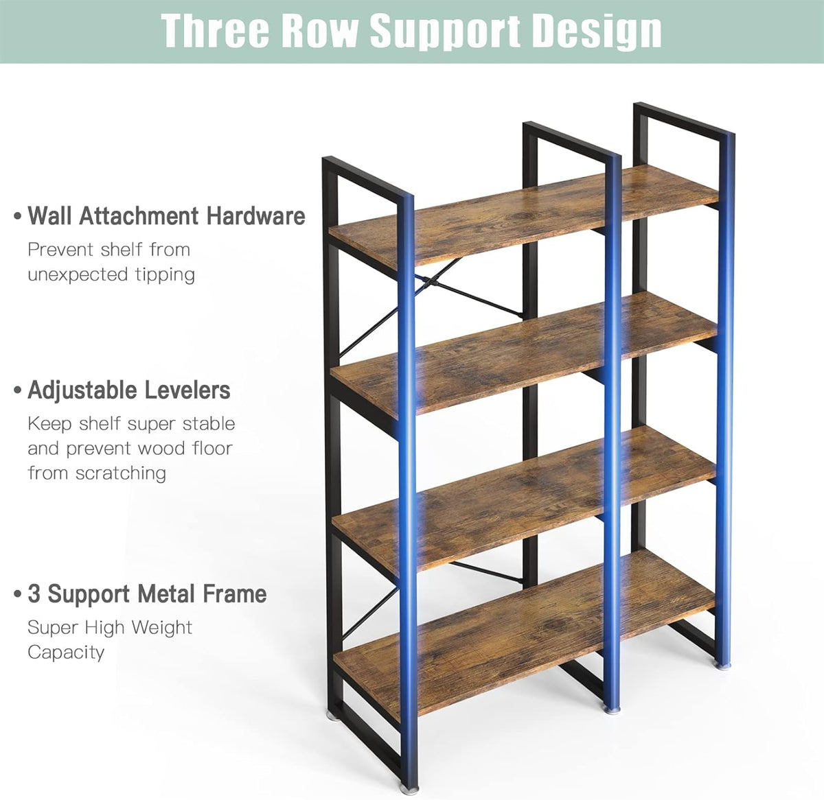 Rustic Brown 4 Tiers Metal Frame Bookshelf N7740