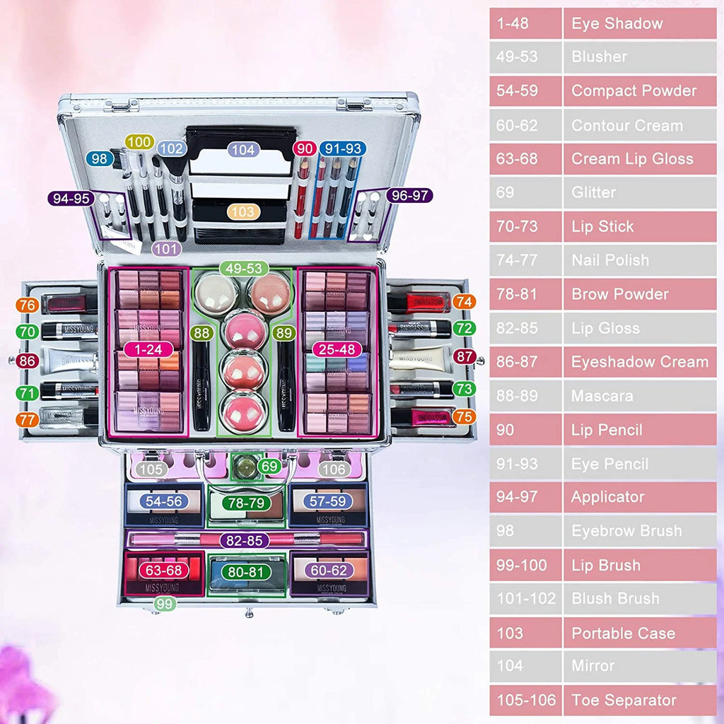 Makeup Kit with Eyeshadow Palette Lipstick Blush Foundation Concealer Face Powder Mascara Lipgloss Brush Q383