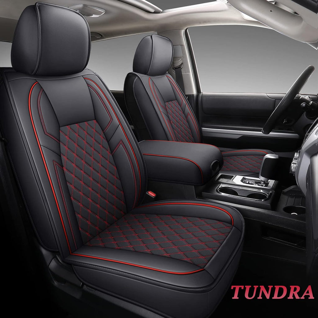 Black-and-Red Waterproof Leather Seat Covers Full Set 5PCS W713938