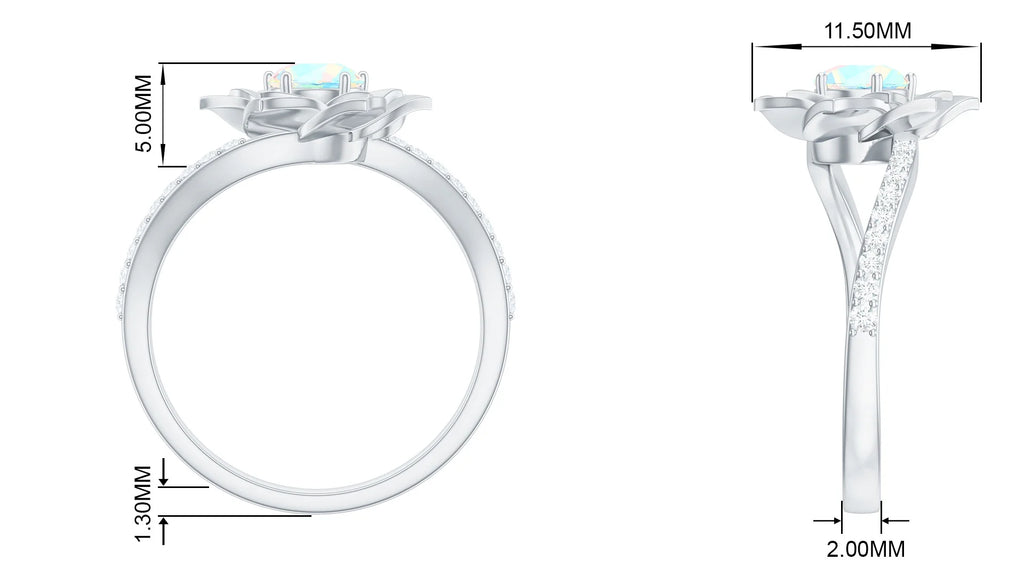 Ethiopian Opal Bypass Flower Engagement Ring with Diamond, 925 Sterling Silver L333122