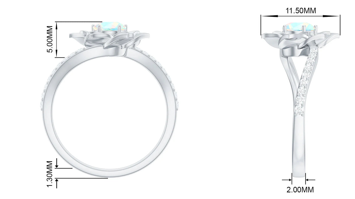 Ethiopian Opal Bypass Flower Engagement Ring with Diamond, 925 Sterling Silver L333122