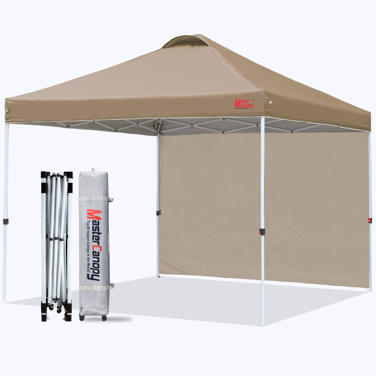 Pop Up Canopy Tent with 1 Sidewall 10x10 Khaki M138