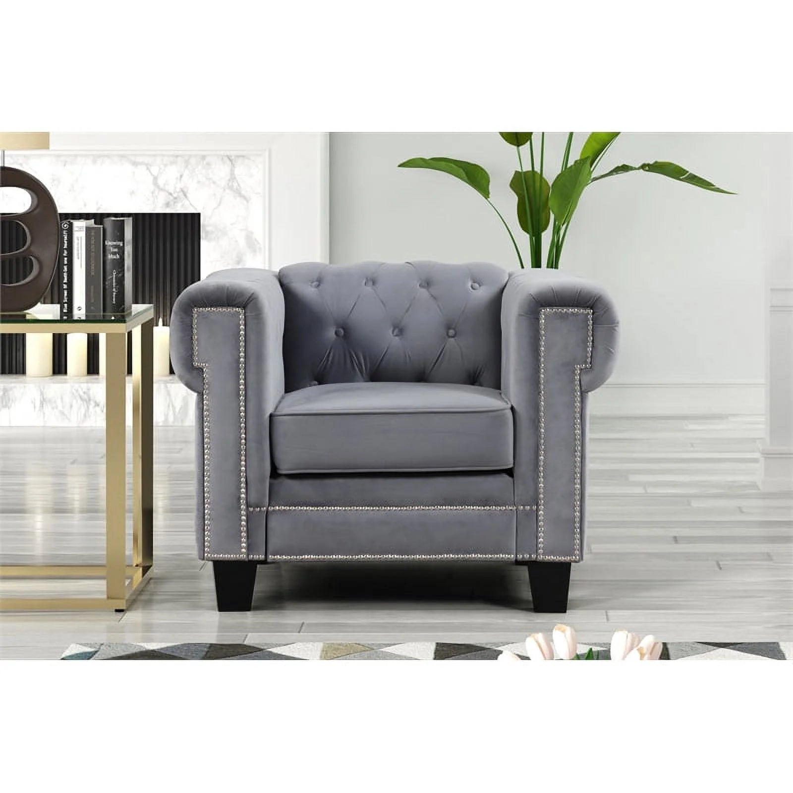3-Piece Velvet Fabric Furniture Set-Gray Q39818