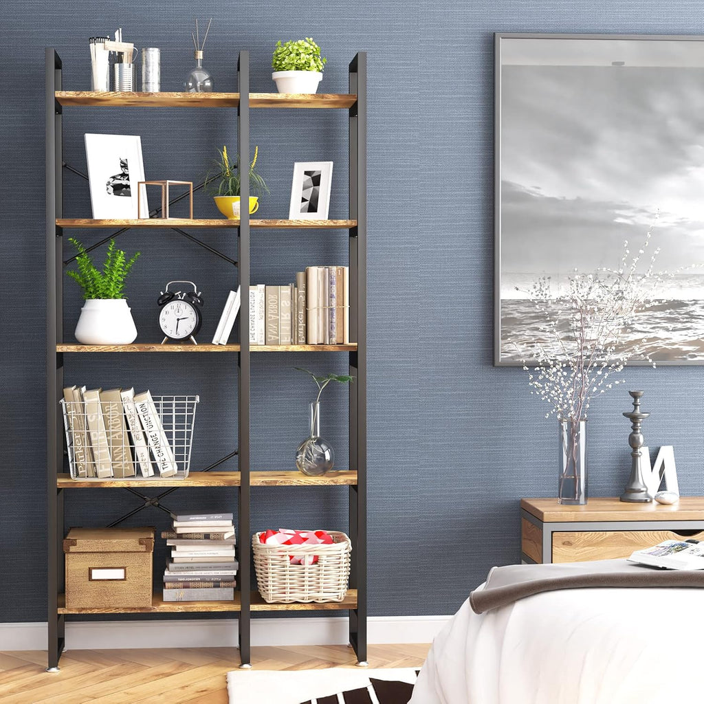 Rustic Brown 4 Tiers Metal Frame Bookshelf N7740